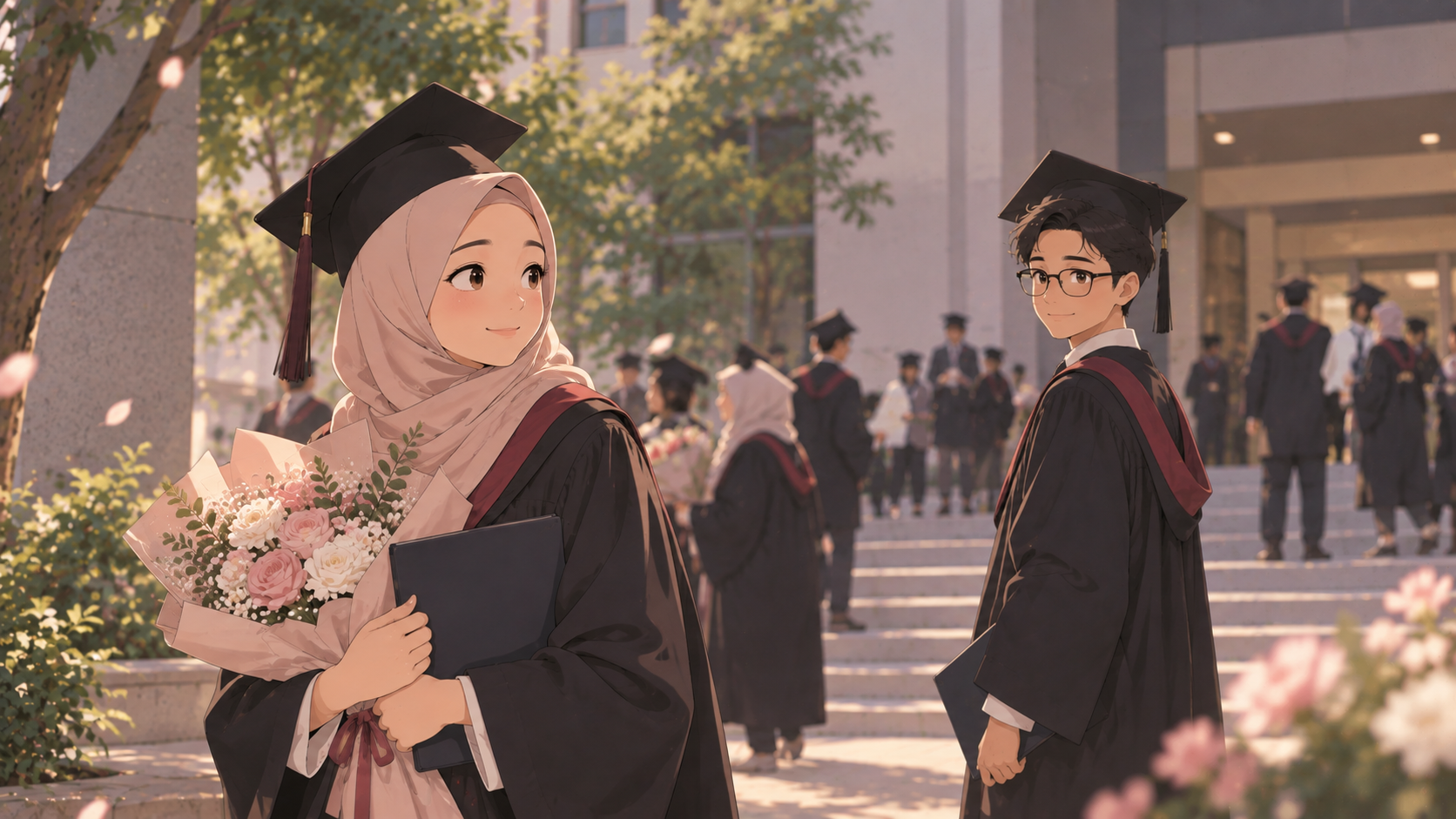 Ilustrasi Tyas dan Faris: wisuda dan perpisahan pada Maret 2022